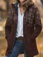 Floral Print Unisex Plush Thick Long-sleeved Cardigan Coat