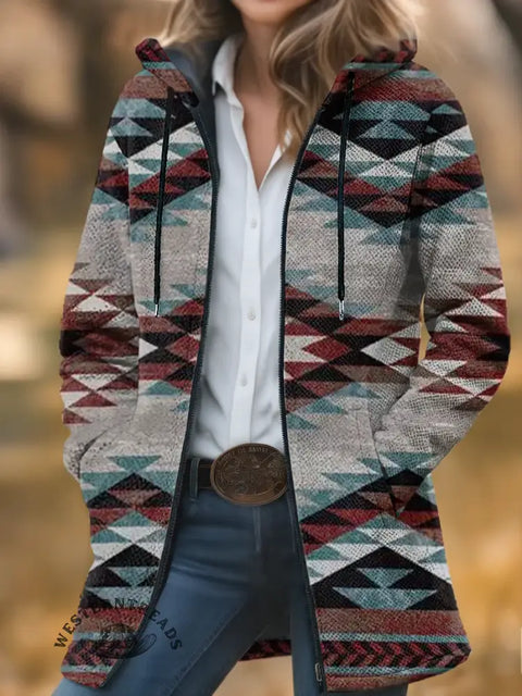 Retro Aztec Unisex Plush Thick Long-sleeved Cardigan Coat
