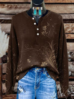 Floral Pattern Art Print Buttoned Cardigan Sweater