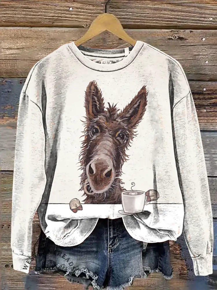 Funny Horse Art Print Casual Cotton Sweatshirt