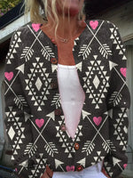 Retro Plaid Heart Arrow Print Buttoned Cardigan Sweater