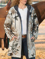 Floral Print Unisex Plush Thick Long-sleeved Cardigan Coat