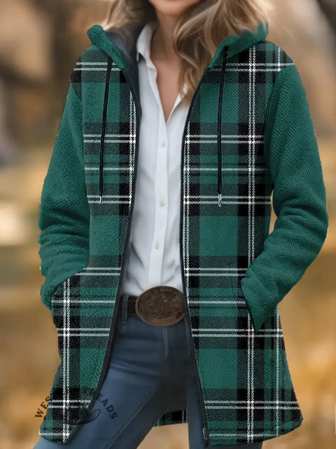 Plaid Unisex Plush Thick Long-sleeved Cardigan Coat