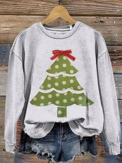 Christmas Art Print Casual Cotton Sweatshirt