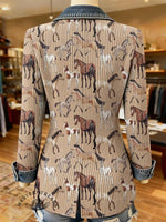 Horse Art Print Patchwork Denim Sweater