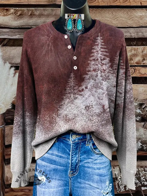 Christmas Tree Art Print Buttoned Cardigan Sweater