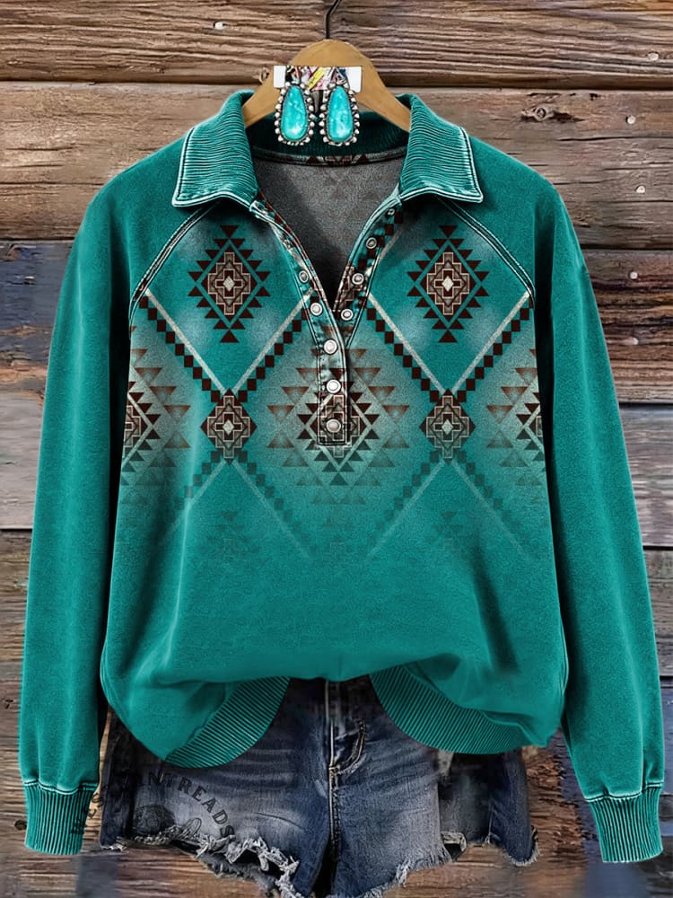 Vintage Aztec Art Print Casual Sweatshirt