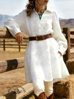 Retro Women's Three-dimensional Floral Embroidered Long Sleeve Shirt Dress