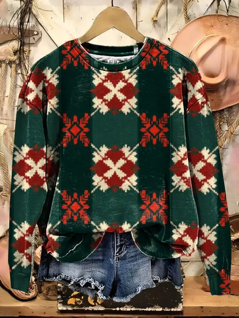 Retro Christmas Art Casual Cotton Sweatshirt