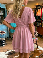 Women's V-neck Cross Tie Ruffle Chiffon Dress