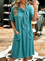 Women's Vintage Bow Patchwork Dress