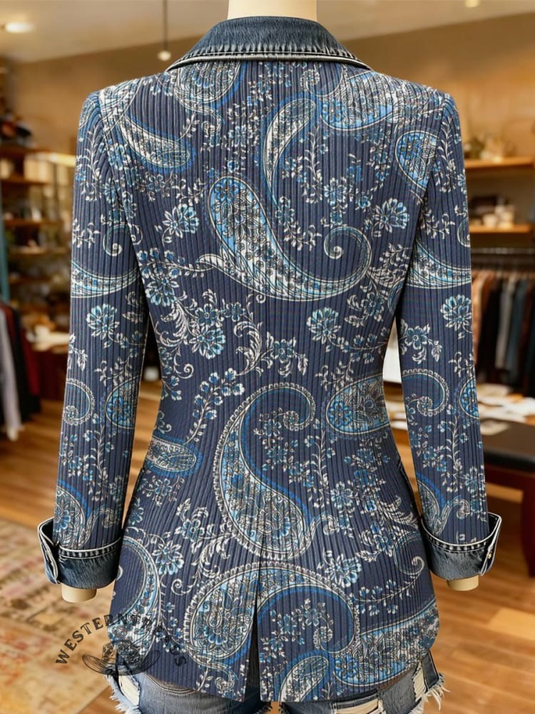 Paisley Print Patchwork Denim Coat