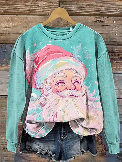 Colorful Santa Claus Print Casual Cotton Sweatshirt