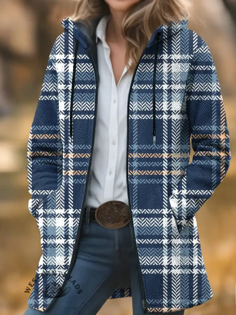 Plaid Print Unisex Plush Thick Long-Sleeved Cardigan Coat