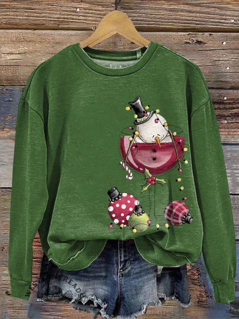 Christmas Art Print Casual Cotton Sweatshirt