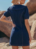 Women's Button-down Denim Dress With Peter Pan Collar