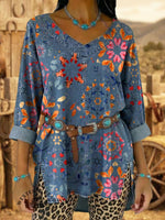 Vintage Elegant Denim Aztec Art Shirt