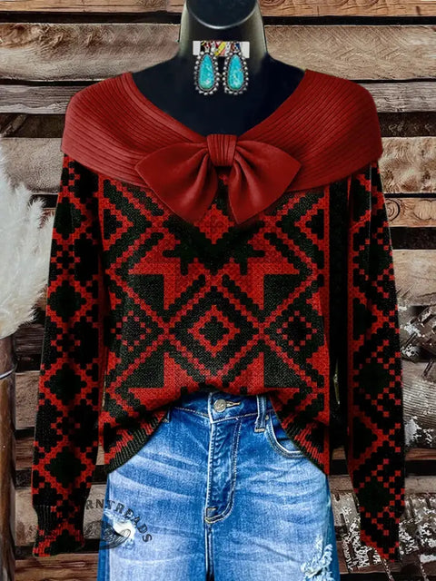 Retro Ethnic Art Print Buttoned Cardigan Sweater