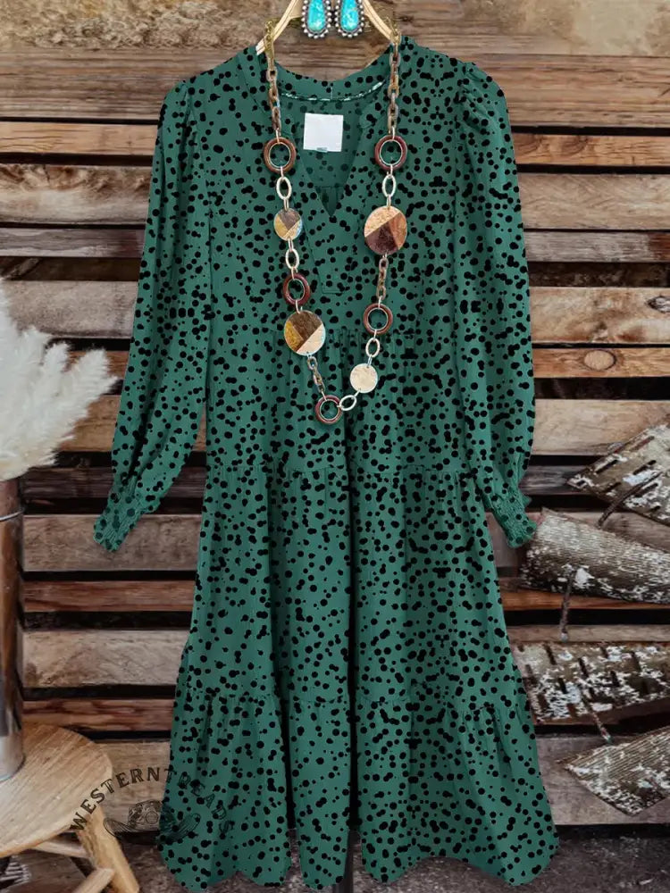 Vintage Contrast Western Style Cotton And Linen Midi Dress