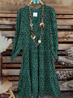 Vintage Contrast Western Style Cotton And Linen Midi Dress