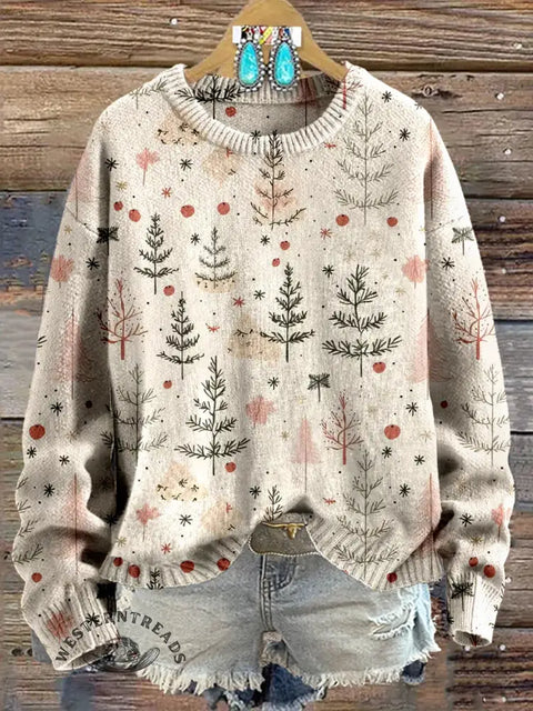 Retro Christmas Print Knit Pullover Sweater