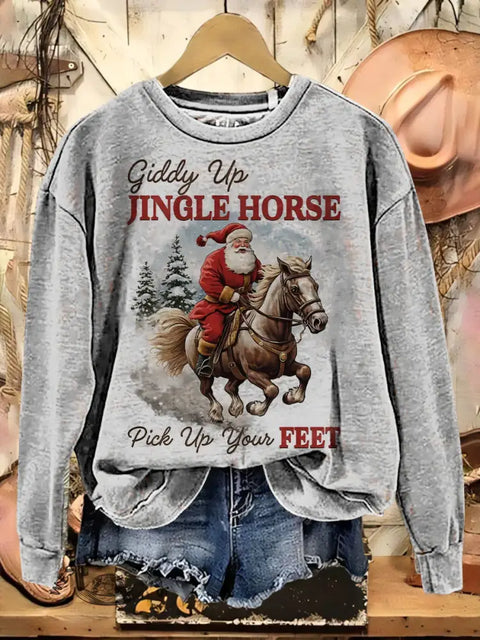 Cowboy Christmas Art Casual Cotton Sweatshirt