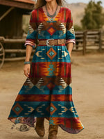 Women's Aztec Print Casual V-Neck Dress