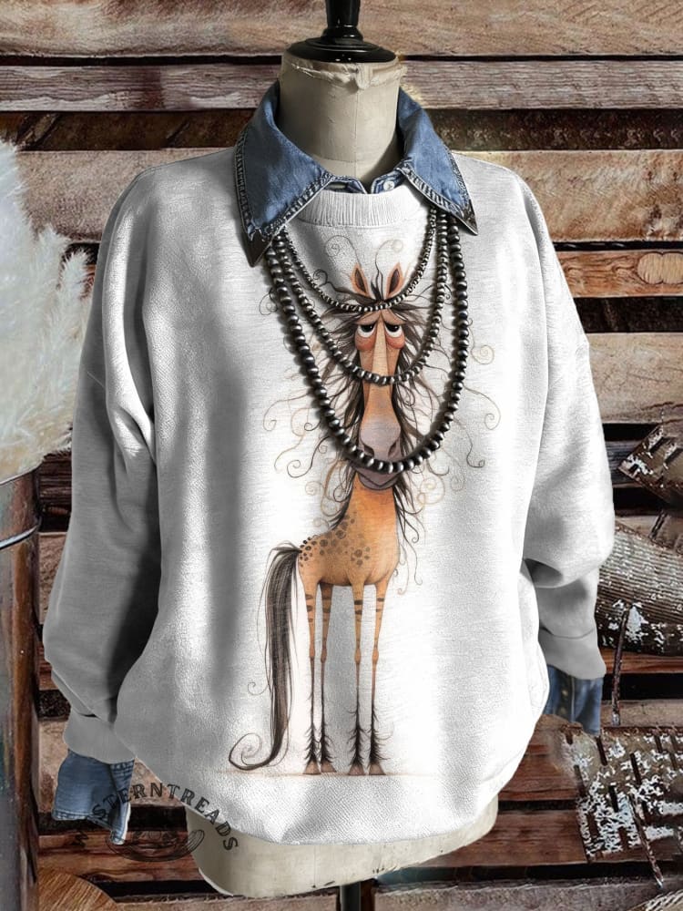 Vintage Farm Animals Art Print Casual Cotton Sweatshirt