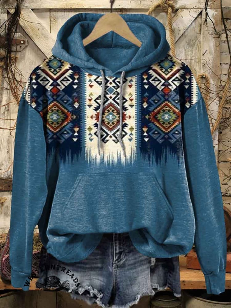 Women's Vintage Aztec Print Henley Neck Sweater Top