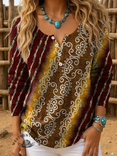 Retro Art Pattern Print Buttoned Cardigan Sweater