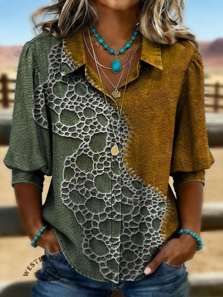 Vintage Print Casual Cotton Shirt