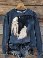 Retro Horse Art Casual Cotton Sweatshirt