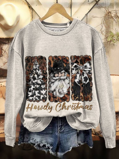 Western Christmas Art Print Casual Cotton Sweatshirt