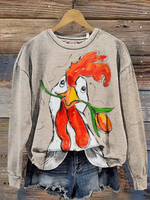 Vintage Chicken Art Prints Casual Cotton Sweatshirt