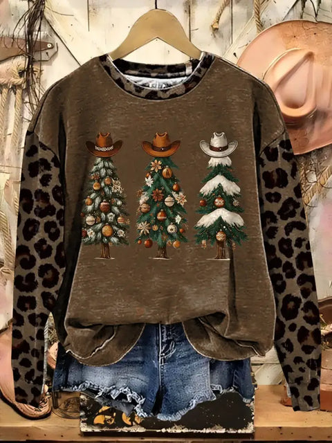 Cowboy Christmas Tree Casual Cotton Sweatshirt