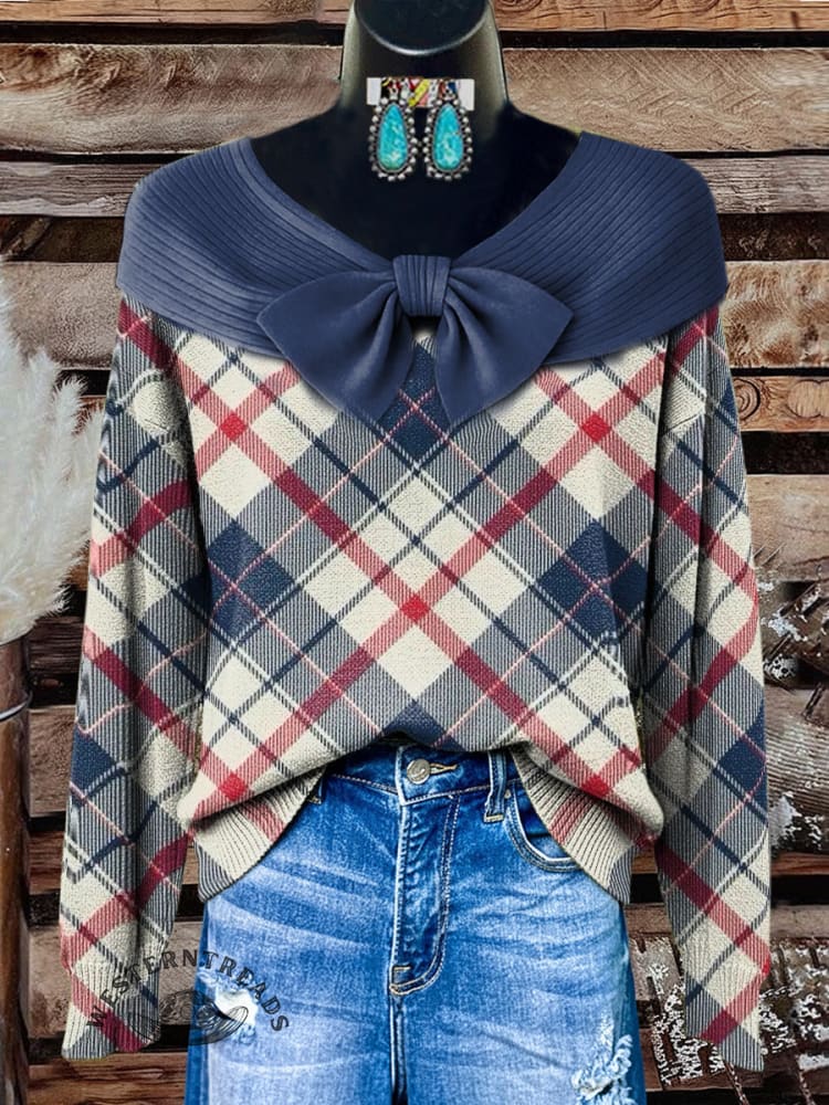 Women's VintagePlaid Print Casual Sweater