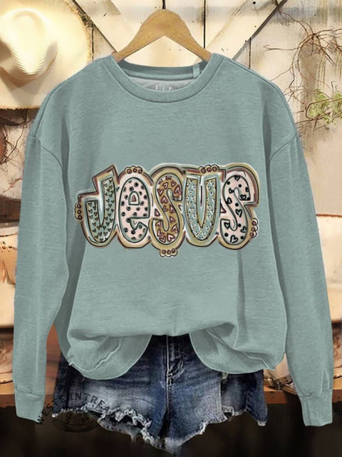 JESUS Print Casual Cotton Sweatshirt