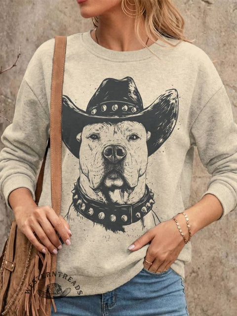 Western Dog Print Casual Cotton Sweatshirt