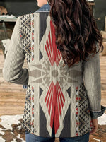 Aztec Print Patchwork Denim Sweater