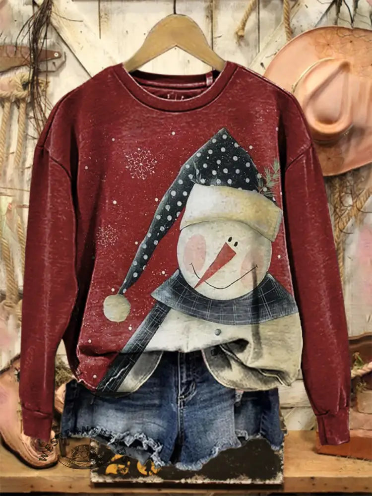 vintage Christmas art Print Casual Cotton Sweatshirt