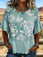 Vintage Art Hollowed Out Lace Patchwork T-Shirt