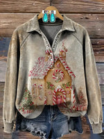 Women's Vintage Christmas Print Casual Cotton Sweatshirt