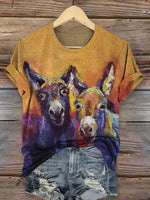 Vintage Funny Donkey Pattern T-shirt