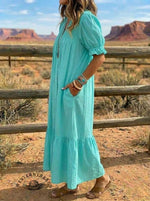 Women's Retro Solid Color Casual Puff Sleeve Dress