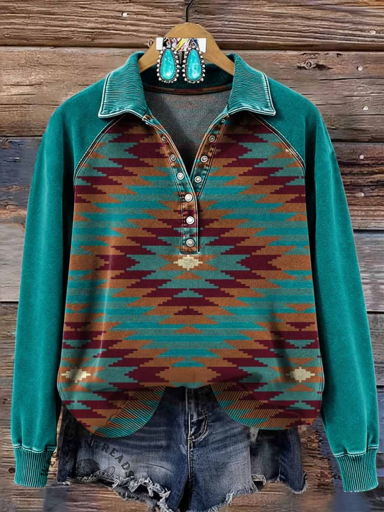 Vintage Aztec Art Print Casual Sweatshirt