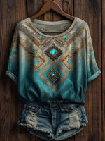 Aztec Art Print Casual Short Sleeve T-shirt