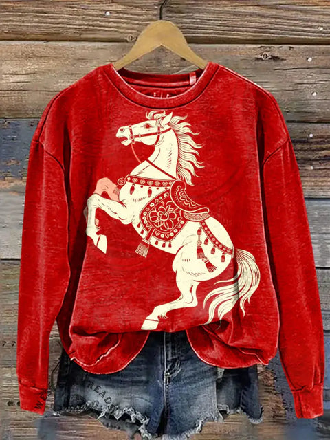 Retro Horse Casual Cotton Sweatshirt