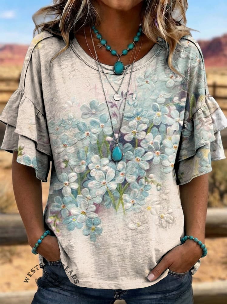 Retro Short Sleeve Shirt With Ruffled Sleeves