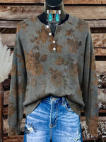 Retro Flower Print Buttoned Cardigan Sweater