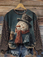 Vintage Snowman Leopard Print Christmas Sweatshirt